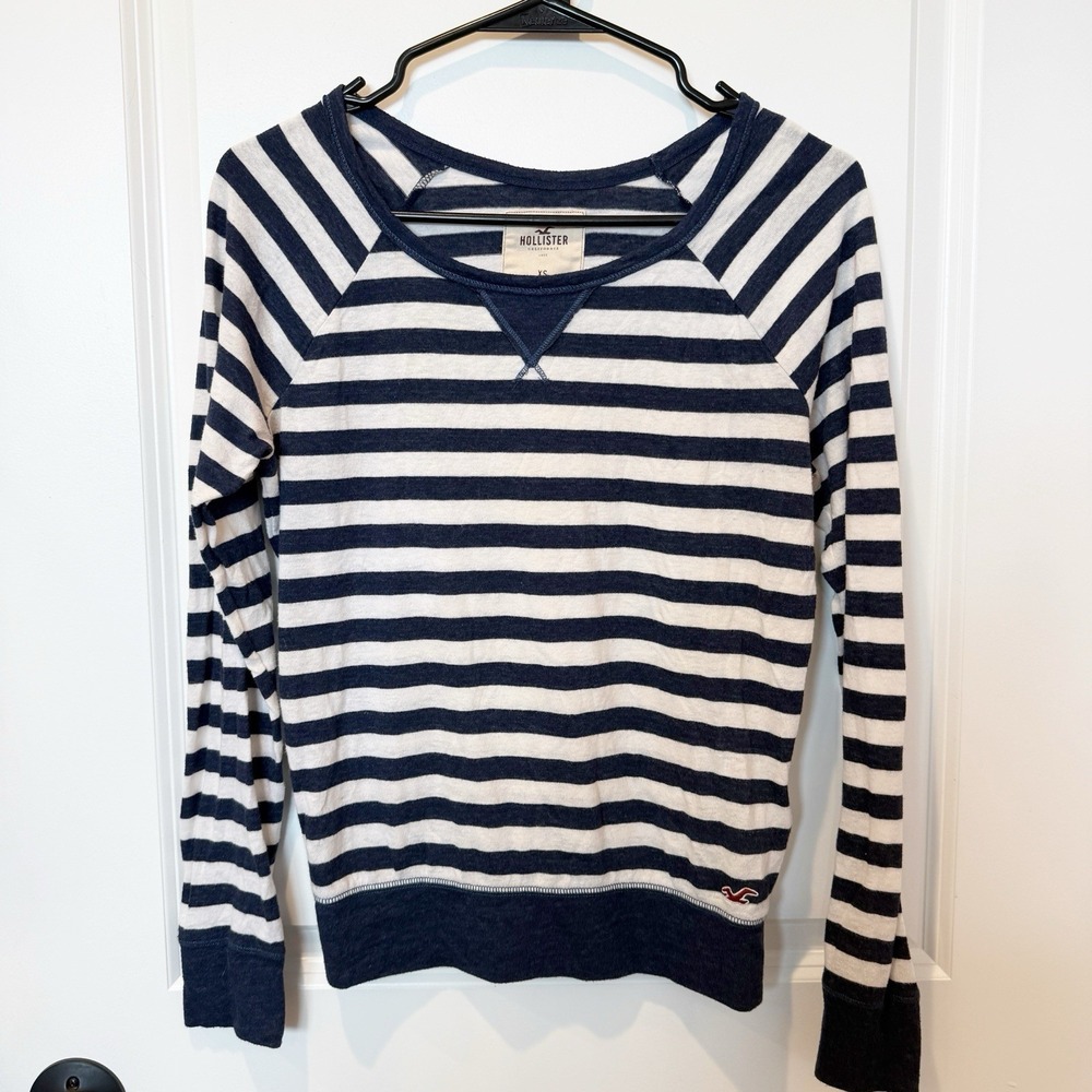 Hollister Womens‎ Y2K Striped Long Sleeve Top XS Blue White Preppy Bella Swan